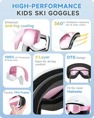 Miniatura 3 de findway Gafas de esquí para niños, gafas de snowboard para niños y niñas de 3 a 12 años