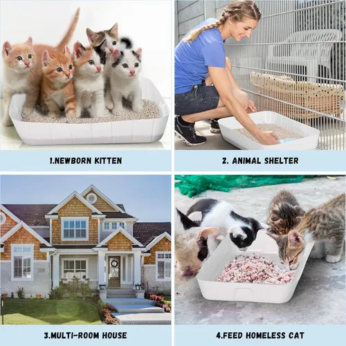 Miniatura 5 de Bokon Caja de arena desechable de 25 unidades para gatos, bandeja de arena desechable grande para viajes al hogar, cajas de arena de plástico Blanco