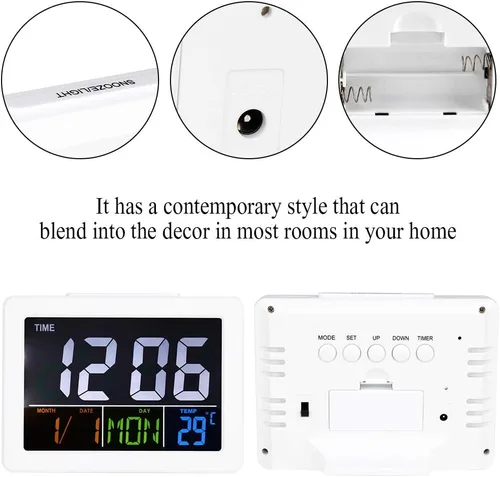 Miniatura 3 de TOPINCN Reloj despertador digital LCD, despertador digital de viaje, calendario digital, despertador, reloj de día para dormitorio, demencia