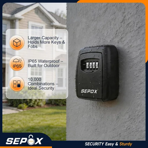Miniatura 6 de SEPOX® Caja de cerradura de llave de acero inoxidable – Combinación de 4 dígitos reiniciable, resistente y gran espacio, resistente a la intemperie