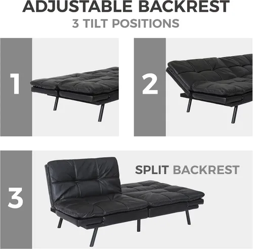 Miniatura 5 de Sofá cama futón, sofá cama convertible de espuma viscoelástica, moderno sofá cama plegable para espacio de vida pequeño y compacto (negro + PU#)