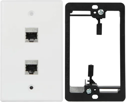 Miniatura 9 de Placa de pared Cat6 de 1 puerto RJ45 color blanco con soporte de montaje de bajo voltaje y acoplador hembra Cat6A blindado completo, aplicado a