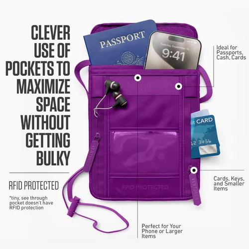 Miniatura 58 de Venture 4th bolsa de cuello de viaje con traba RFID, gris), V4-01-NP-GR