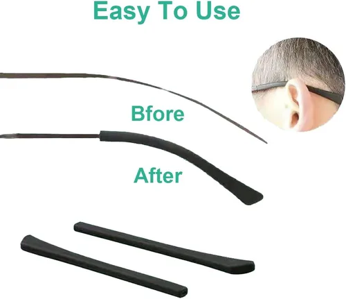 Miniatura 6 de Junsika Patillas de repuesto de lentes antideslizantes de silicona suave para patas planas y delgadas, 8 pares, color negro