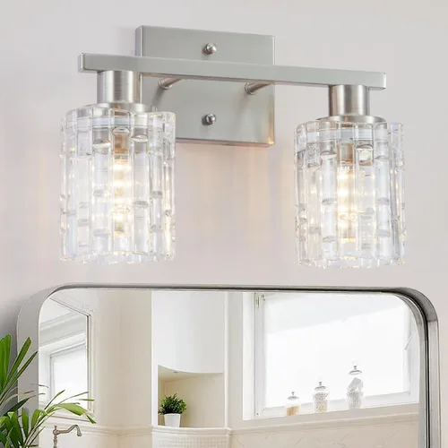 Miniatura 8 de 2 luces de tocador de baño de oro cepillado sobre el espejo, iluminación moderna de tocador con pantalla de cristal de cristal, accesorios