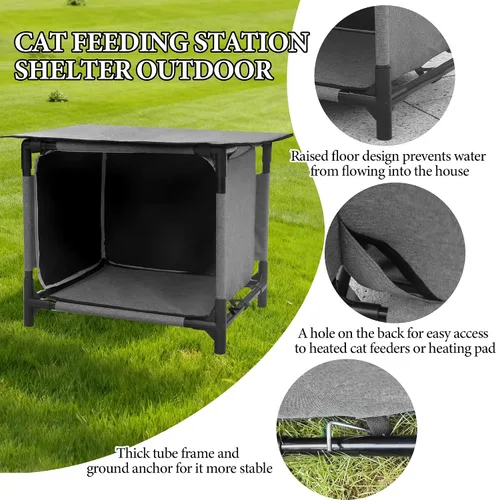 Miniatura 3 de Casa impermeable para gatos para estación de alimentación de gatos al aire libre, resistente a la intemperie, para gatos callejeros, gatos salvajes