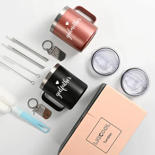Miniatura 7 de LiqCool Regalo de propuesta de padrinos, juego de tazas de madrina y padrino, propuesta de regalos de padres de Dios, regalos de Navidad