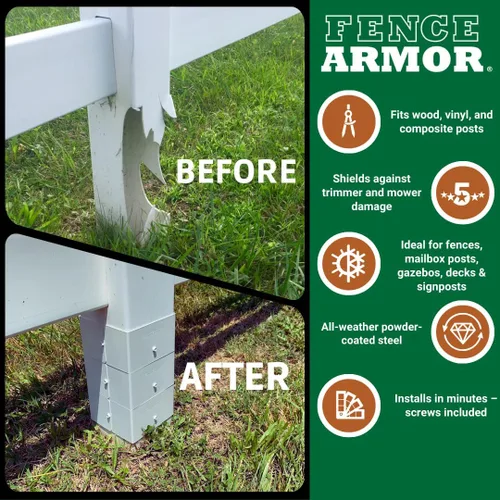 Miniatura 4 de Fence Armor Protector de Poste de Acero Galvanizado Serie Pro Protección Contra Cortadoras de Hilo y Daños de Equipos de Mantenimiento del Césped