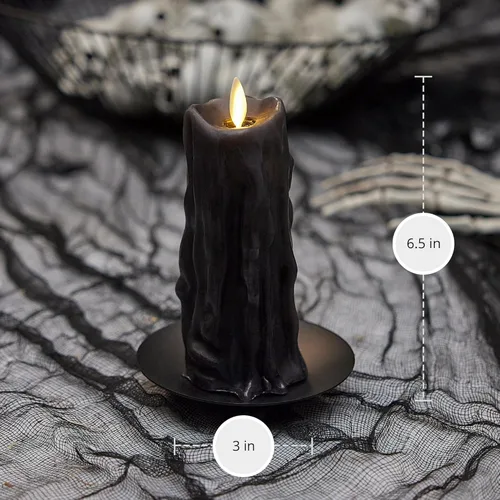Miniatura 4 de Luminara Vela LED sin Llama con Goteo de Cera Pesada, Negro 2.5" x 6.5", Función de Temporizador, Pilar de Cera Real, Funciona con Baterías, Sin