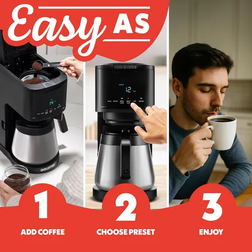 Miniatura 9 de Gourmia Cafetera 2 en 1 de una sola porción y 12 tazas, compatible con K-Cup, programable, pausa y servicio, filtro extraíble, jarra térmica