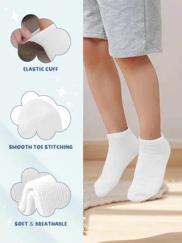 Miniatura 6 de URATOT 24 pares de calcetines de corte bajo para niños Calcetines tobilleros atléticos de media amortiguación para niños o niñas