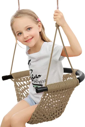 Miniatura 11 de Asiento de columpio para niños pequeños tejido a mano para niños con cuerdas ajustables, juego de columpios Little Tikes, para interiores y Gris