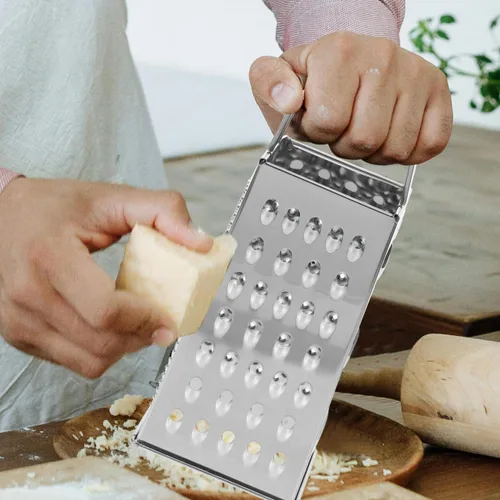 Miniatura 2 de MAGICLULU Rallador de queso de caja de 8 pulgadas con asa, cortador de verduras de 4 lados de acero inoxidable resistente, triturador y rallador