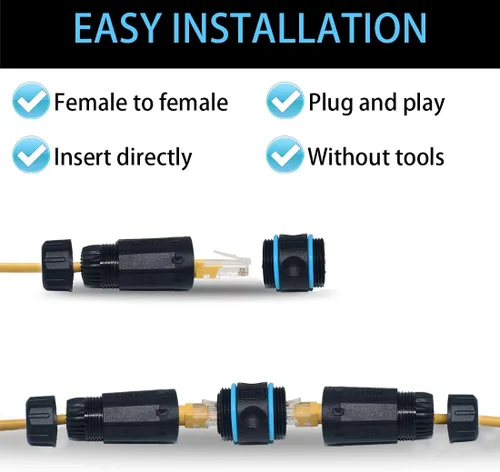 Miniatura 4 de Conector impermeable RJ45, conector de cable hembra a hembra, con acoplador de cable de blindaje CAT6-YMP23-Azul-2PCS