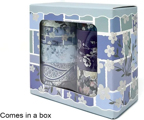Miniatura 6 de allydrew Nature - Juego de cinta washi metálica para álbumes de recortes, papelería, diario, fabricación de tarjetas, (8 rollos), azul fresco floral