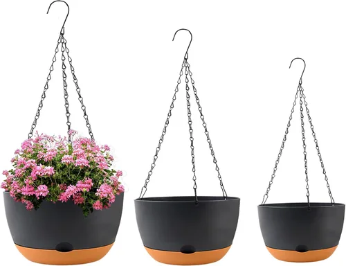 Miniatura 11 de KPUVX Maceta Colgante de 10 Pulgadas, Macetas de Riego Automático para Plantas de Interior, Paquete de 3 Cestas Colgantes de Plástico con Bandeja