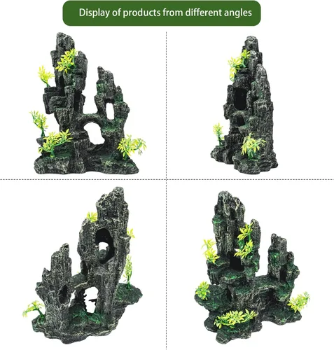 Miniatura 5 de Decoración de acuario – Decoración de pecera con adorno de piedra vista de montaña, ideal para betta, caracoles, tortuga, esconder, escalar