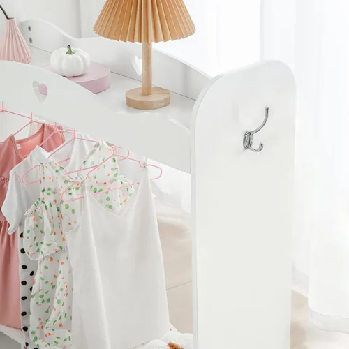 Miniatura 6 de RELIANCER Armario de disfraces para niños con espejo, armario colgante abierto con estante para ropa, vestidor de almacenamiento de disfraces