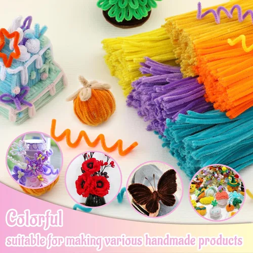 Miniatura 6 de Mnuizu - 200 limpiadores de tuberías, tallos de chenilla para manualidades, varillas esponjosas para manualidades navideñas y suministros de Rosa
