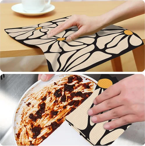 Miniatura 3 de Juego de 2 toallas de cocina abstractas bohemias florales de los años 70, toallas de mano de secado rápido para cocina, regalos para mujeres