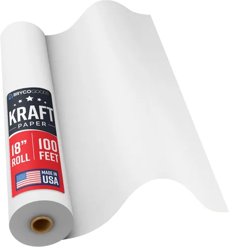 Bryco Goods Papel de regalo blanco de 18 x 1200 pulgadas (100 pies), rollo de papel kraft para pintura, dibujo, pancarta, tablón de anuncios, uso de