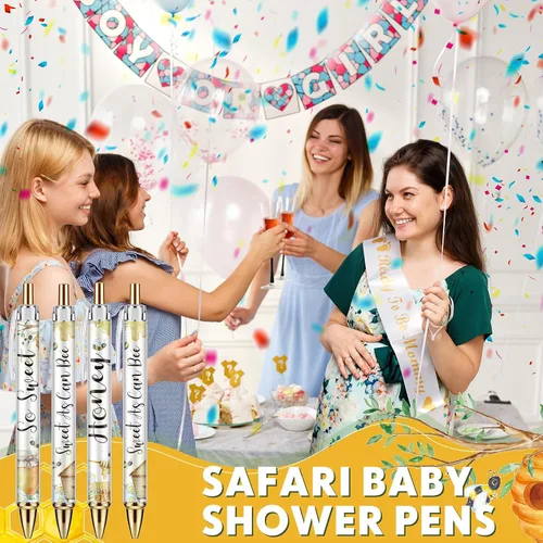 Miniatura 6 de Chuangdi 24 piezas de bolígrafos esferográficos Bee Honey Baby Shower, bolígrafos retráctiles a granel de tinta negra con regalos para invitados