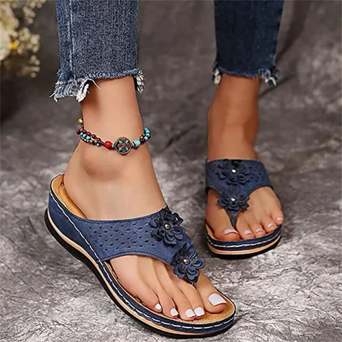 Miniatura 75 de Ladmiple Sandalias ortopédicas florales de moda 2023 con soporte de arco, zapatillas romanas casuales con puntera abierta