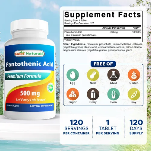 Miniatura 2 de Best Naturals Ácido Pantoténico 500 mg 120 Comprimidos