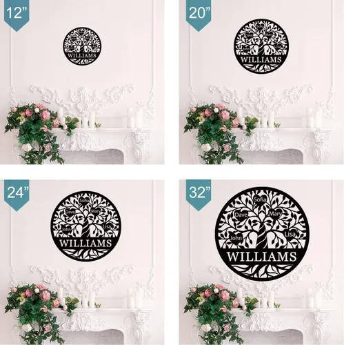 Miniatura 5 de Decoración de pared personalizada del árbol de la vida, letrero de metal con nombres de niños, decoración de pared personalizada para árbol