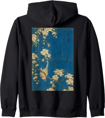 Miniatura 2 de Goldfinch and Cherry Tree - Sudadera con capucha con cremallera de arte retro japonés, Negro