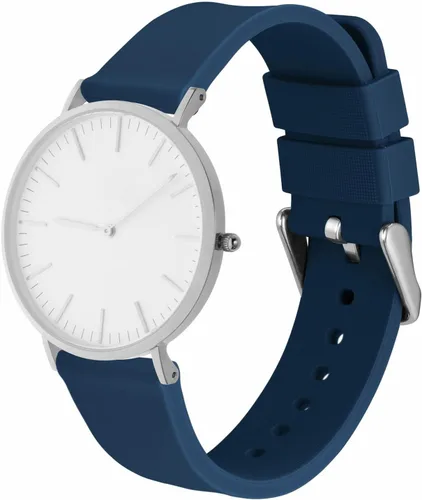 Miniatura 8 de WOCCI Correa de reloj de silicona de 0.709 in, correa de repuesto de goma de liberación rápida con hebilla de acero inoxidable plateada (azul marino)