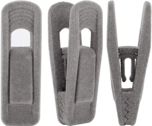 Paquete de 20 clips de terciopelo para colgar pantalones grises, clips de terciopelo fuertes, perfectos para perchas finas de terciopelo (gris)