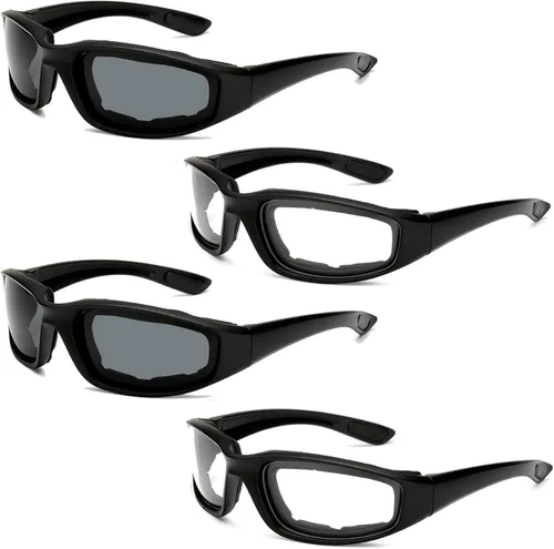 Peciees - Gafas de sol para montar en motocicleta, 4 unidades, para exteriores 4 lentes negro-blanco