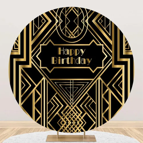 Renaiss Cubierta de fondo redonda de Gatsby de 7 x 7 pies, diseño de círculos temáticos de los años 20 y 20, fondo vintage negro dorado rugidos de