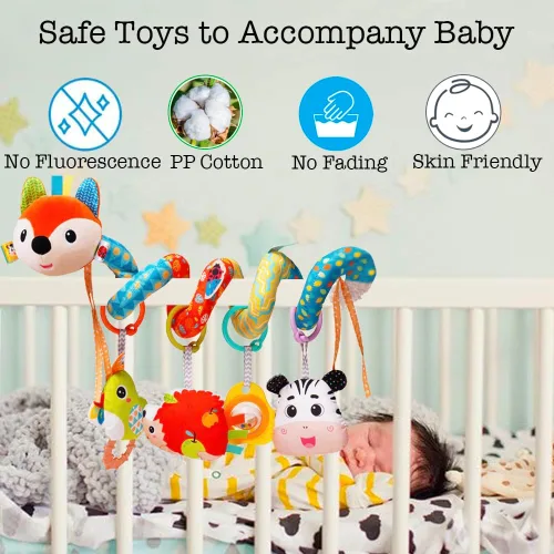 Miniatura 3 de Juguetes de asiento de automóvil para bebés, juguetes de peluche en espiral para bebés de 0 a 6 meses, cochecito colgante de juguete, regalo