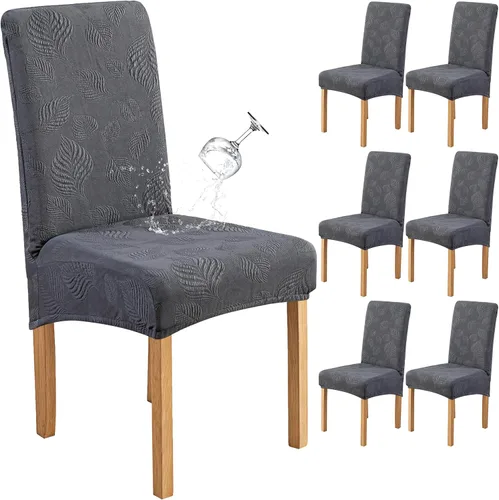 Miniatura 15 de Genina Juego de 2 fundas impermeables para sillas de comedor, fundas elásticas para sillas de comedor con hojas jacquard, protectores extraíbles