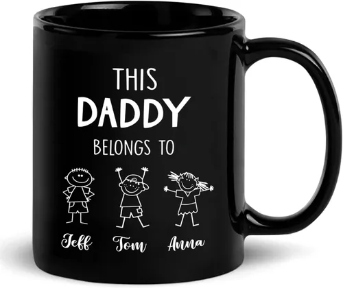 Miniatura 10 de Taza de café con texto en inglés "This Daddy Belongs To Coffee Cup", regalo para el día del padre, Navidad, taza de café negra personalizada