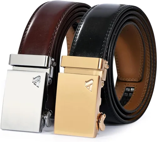 Cinturón de trinquete para hombre cinturón ajustable de cuero genuino para hombre 1 38 pulgadas paquete de 2 cinturones deslizantes para vestido