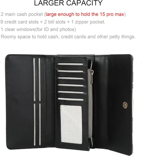 Miniatura 2 de sqlp Cartera de cuero de lujo para mujer, organizador de múltiples tarjetas, Negro Blanco, Cartera de cuero para mujer