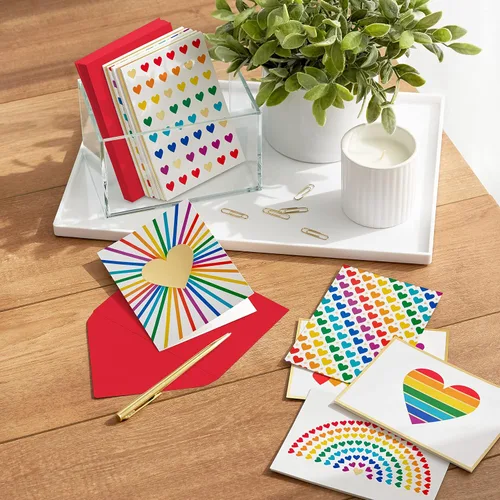 Miniatura 2 de Hallmark Surtido de tarjetas en blanco, corazones arcoíris (24 tarjetas con sobres)