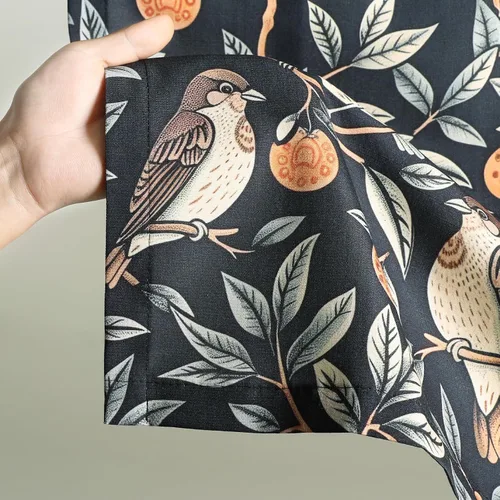 Miniatura 6 de VOGOL Cenefa de pájaro y bayas, decoración clásica de ventana de campo americano con estampado botánico, cortina de bolsillo para barra fácil