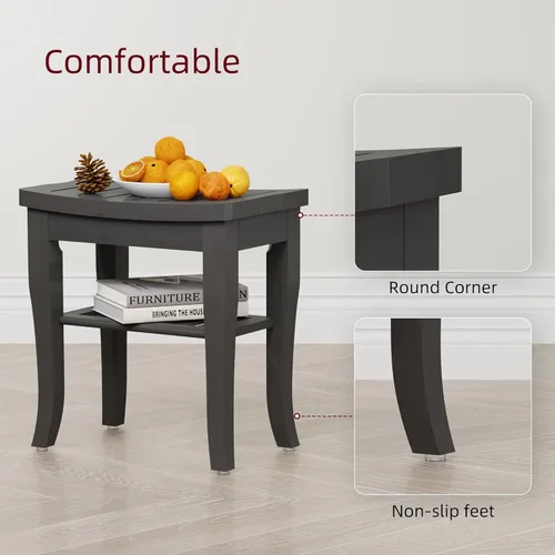 Miniatura 5 de Banco de ducha de bambú, taburete de ducha pequeño de spa para ducha interior, impermeable, asiento de baño con estante de almacenamiento para Negro