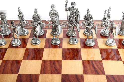 Miniatura 5 de Juego de ajedrez de metal para adultos, figuras históricas antiguas de cobre Roma, piezas hechas a mano y tablero de ajedrez de madera maciza
