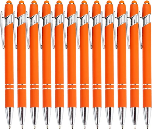 Miniatura 14 de PASISIBICK Bolígrafo negro de 12 piezas con punta de lápiz capacitivo, 2 en 1, elegante bolígrafo de metal para pantalla táctil, tinta negra, punta