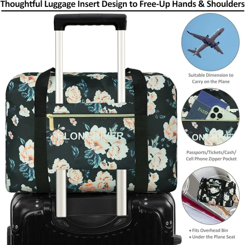 Miniatura 4 de Bolsa de lona para mujer, para viajes, impermeable, deportiva, gimnasio, bolsa de fin de semana, para mujer, bonita bolsa de gimnasio, negro rosa