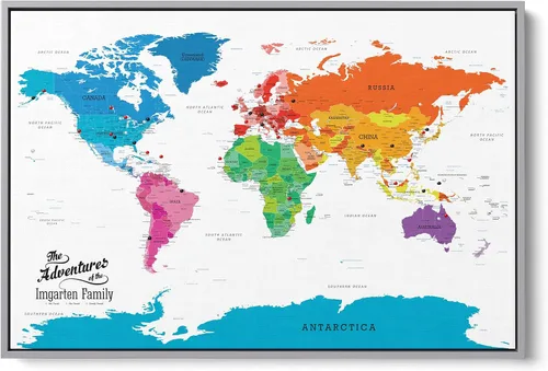 Miniatura 12 de Póster personalizado en lienzo enrollado con mapa del mundo, arte de pared grande de 24 x 36 pulgadas, póster de mapa del mundo colorido, decoración