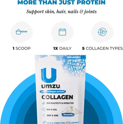 Miniatura 5 de UMZU zuCollagen - Polvo de proteína de colágeno múltiple, sin sabor, 5 tipos de colágeno I II III V X - Suplemento alto en proteínas y bajo