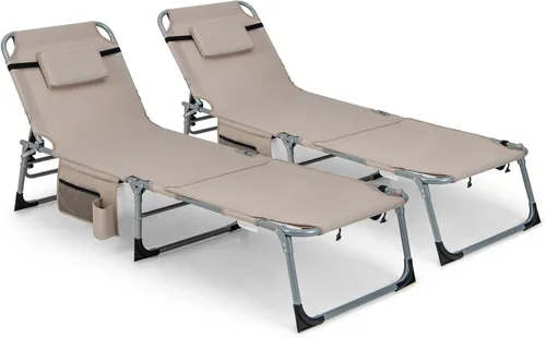 Miniatura 19 de Tangkula Sillón de playa, silla de bronceado plegable al aire libre con agujero para la cara/brazo, 2 asas de transporte, almohada, respaldo Azul