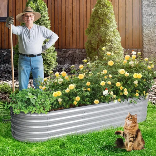Miniatura 2 de Aoodor Kit de cama de jardín elevada ovalada galvanizada de 17 pulgadas de alto, caja grande de metal 6 en 1 para verduras, flores y hierbas, 7.5 x