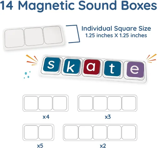 Miniatura 6 de Learning Letters by Four Dublee - 109 fichas de letras fonéticas con tablero de ortografía magnético y cajas de sonido. Incluye bolsas organizadoras